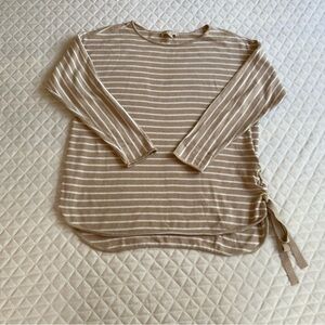 Michael Kors Women’s Sweater Size Large White Brown Stripes  Side Tide